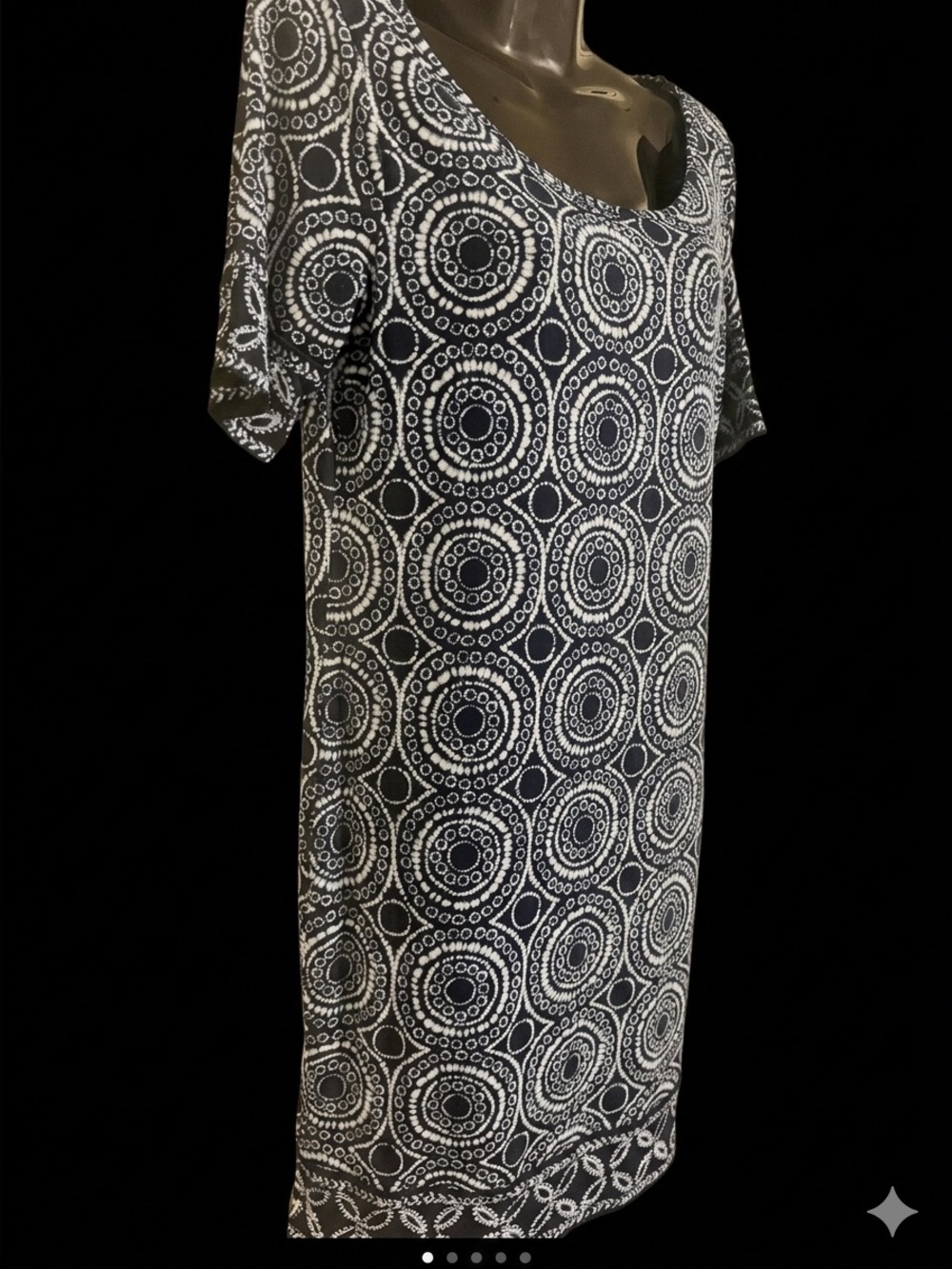 MICHAEL Michael Kors Navy Blue White Tie Dye Medallion Shift Dress Jersey S